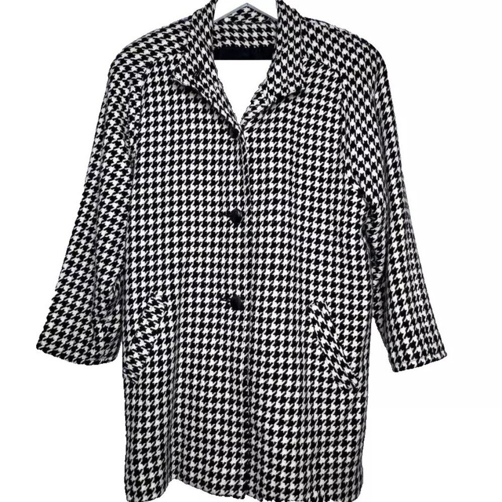Sport Coat Womens Vtg Wool Houndstooth Jacket Lined Sz 14 Winter Holiday Travel